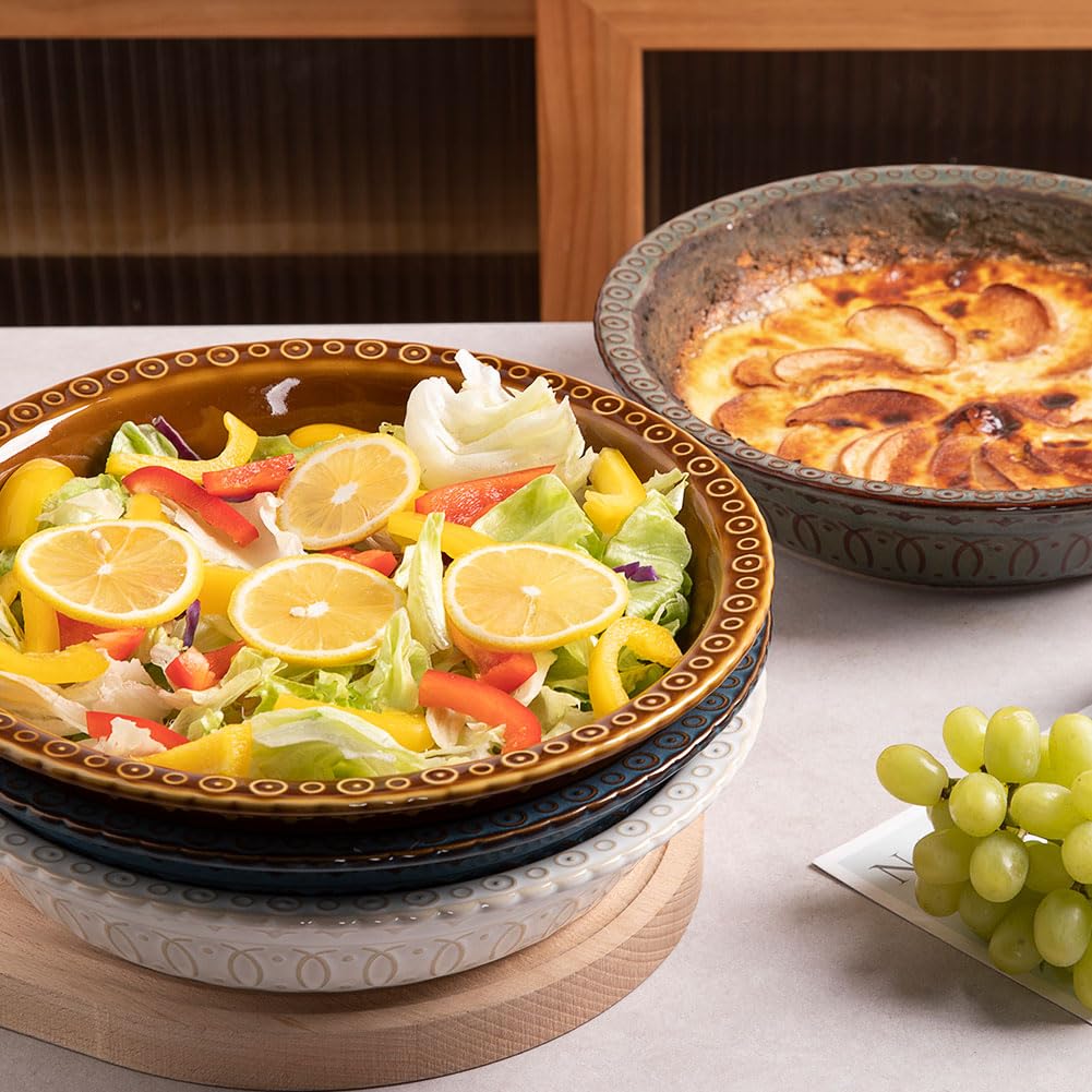 Ceramic Pie Pan for Baking, Round Baking Dish Pan for Dinner 10 Inches, Pie Dish Non-Stick Pie Plate for Quiche, Tart