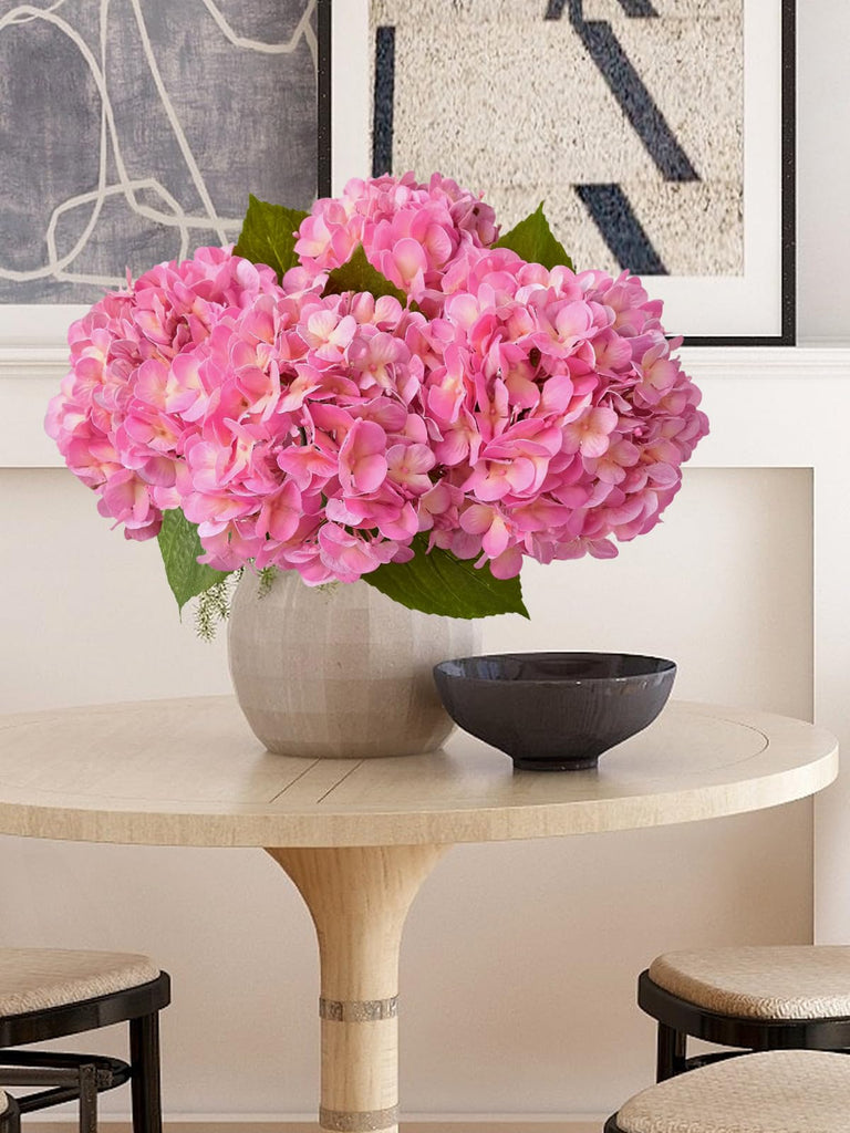 4PCS 20'' Bright Pink Real Touch Hydrangeas Latex Artificial Flowers for Baby Shower Birtiyday Wedding Pink Partry