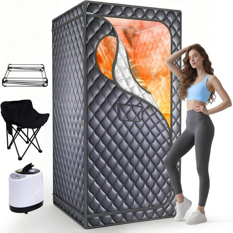 Portable Sauna for Home, Upgraded Personal Steam Sauna Box with 3L 1300W Steamer, Folding Chair