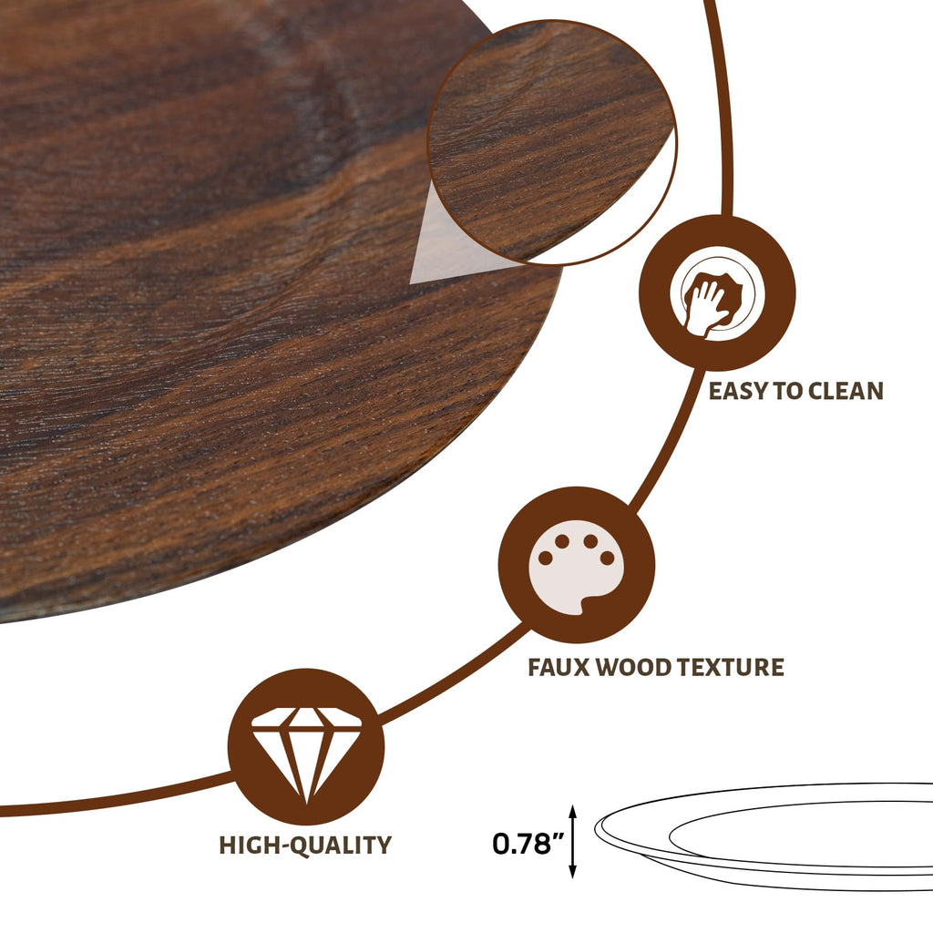 Brown Charger Plates Set of 6, Faux Wood Chargers for Dinner Plates