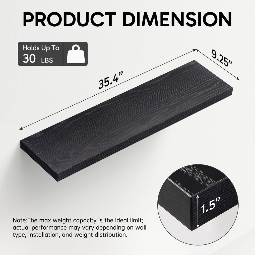 Black Floating Shelves 35.4in, Set of 3, Wall Mounted for Wall Decor