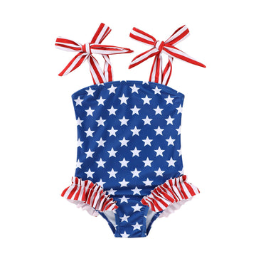 Toddler Swimsuit Girl Solid Color Stripe One-Piece Baby Bathing Suits