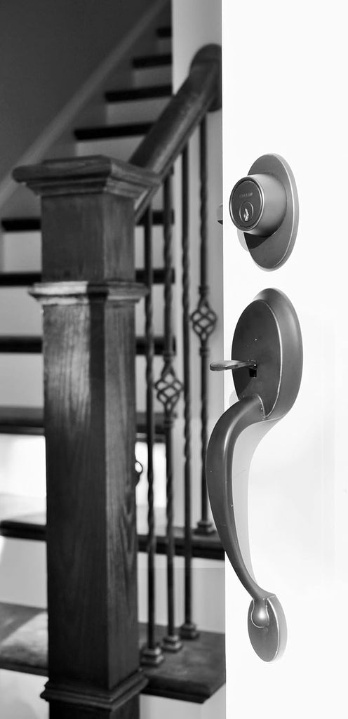 Callan by Delaney Hardware Colton Exterior Single Cylinder Front Door Handleset with Saxon Knob Interior
