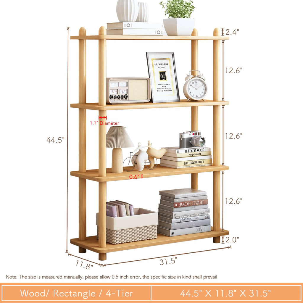 4-Tier Wooden Shelf Bookcase, Freestanding Open Bookshelf, Oak