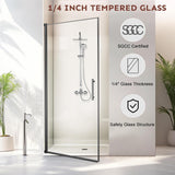 36" Wx72 H Frameless Reversible Pivot Shower Door, 1/4" Clear SGCC Tempered Glass, 304 Stainless Steel Hardware