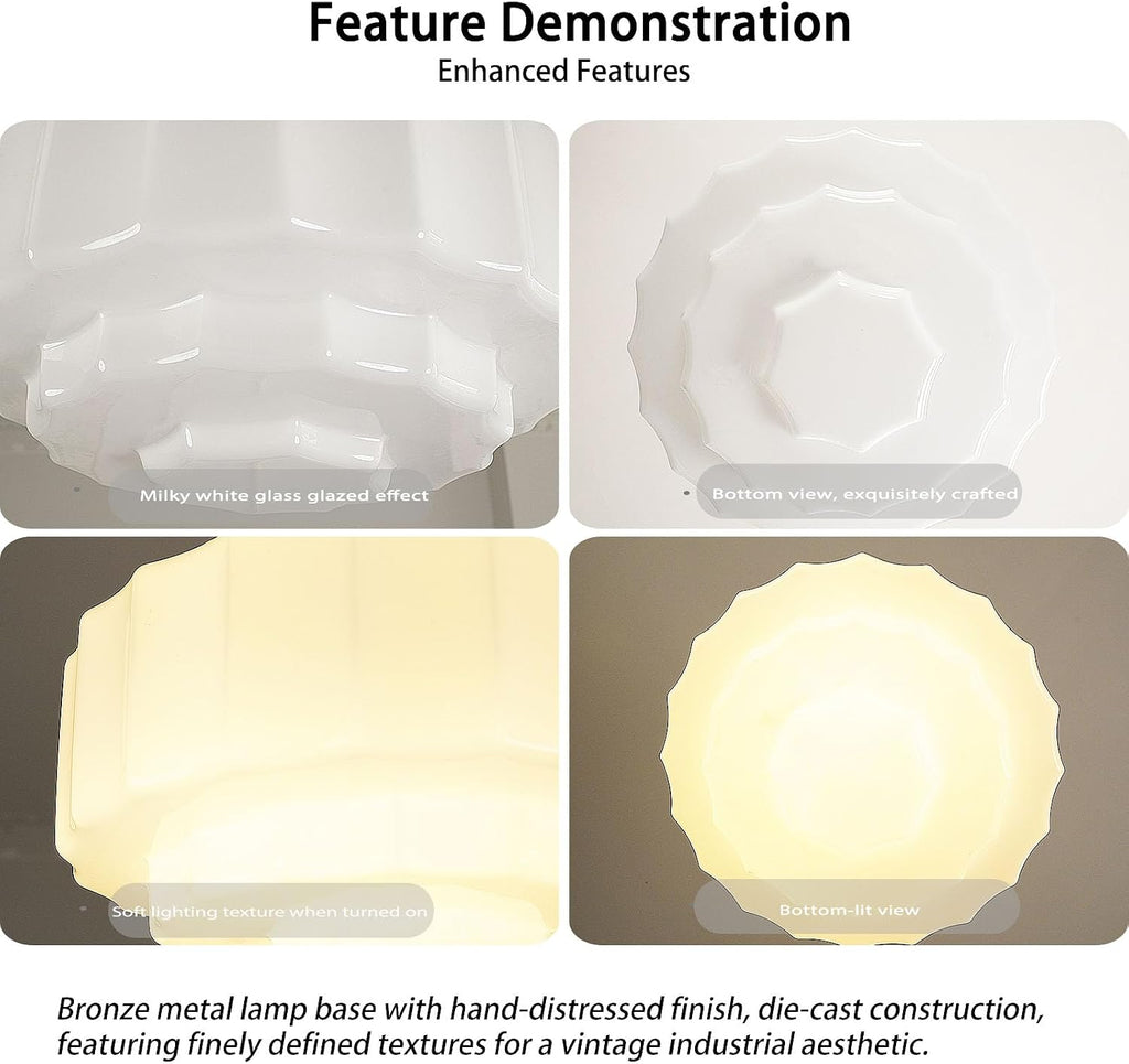 Milk Glass Ceiling Light Fixture - 13.7'' Antique Gold Semi-Flush Mount Ceiling Light for Bedroom, Foyer, Living Room