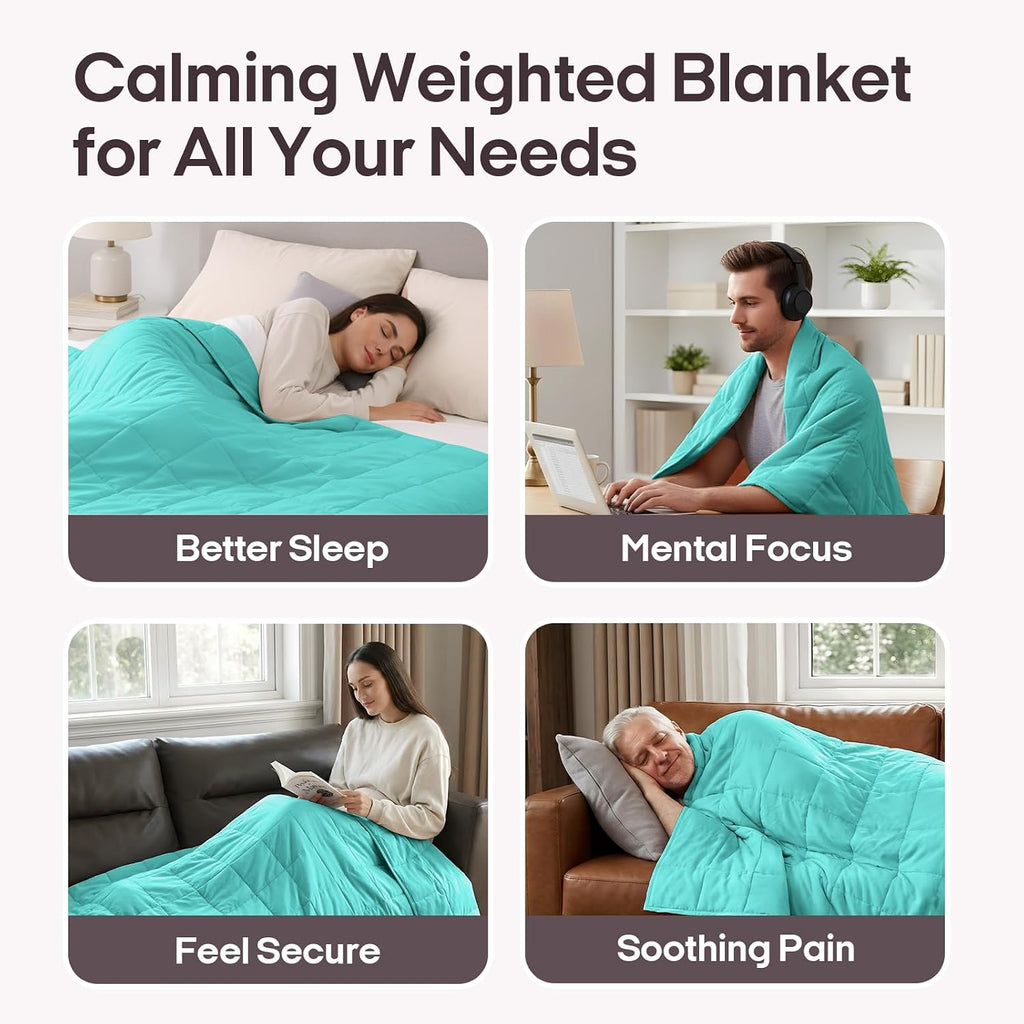 Weighted Blanket for Adults (48"x72", 15lbs, Dark Green) | Twin Size High Breathability Cooling Heavy Blanket, Soft
