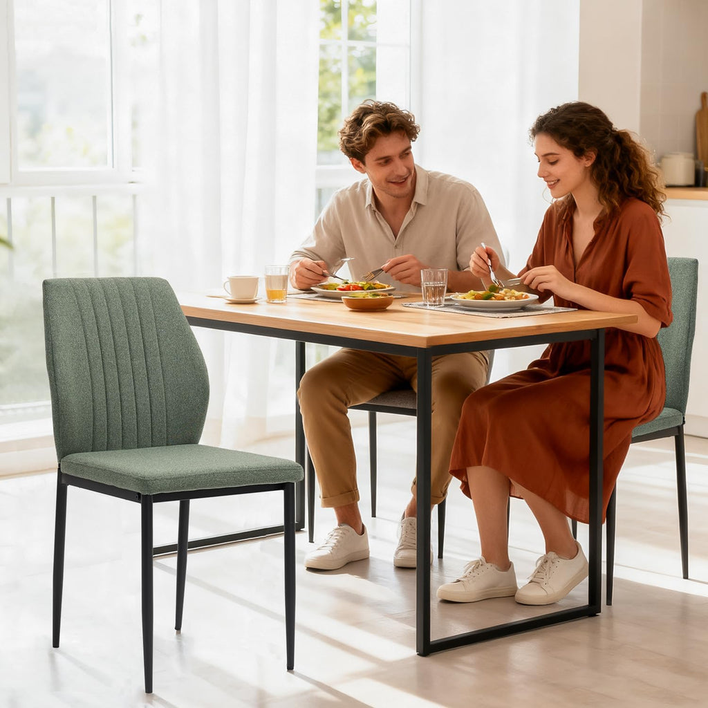 Dining Chairs Set of 4, Upholstered Wooden Dining Room Chairs, Mid Century Modern Fabric Kitchen Chair with Metal