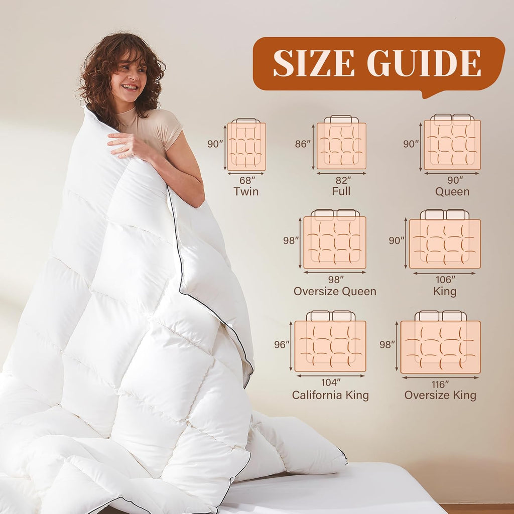 Goose Feather Down Fiber Cotton Comforter Queen, Ultra-Soft Duvet Insert, Hotel Collection White Qui