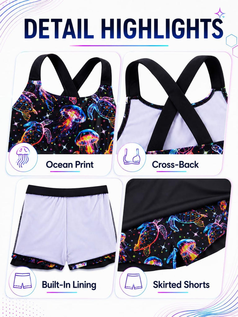Girls Swimsuit 2 Piece Bathing Suit with Skirted Boyshorts