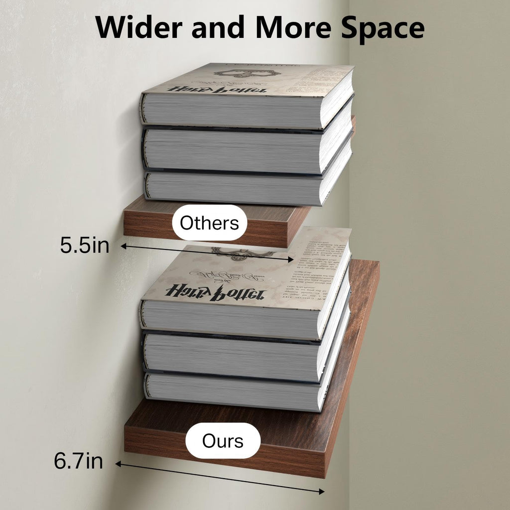 Walnut-Like Floating Shelves 22.5in, 2 Pack, Wall Mounted Wall Decor