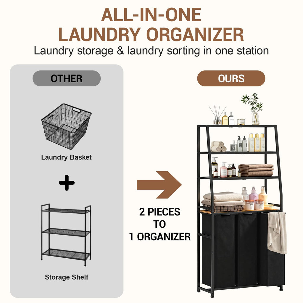 Hamper 3 Section, 4 Tier Laundry Basket Organizer