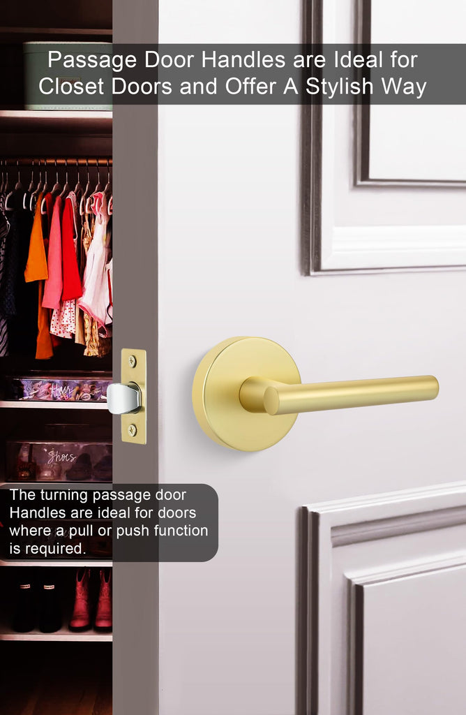 Gold Door Handles, Zinc-Alloy Heavy Duty Interior Door Handles, Passage Door Handle, Door Lever Hardware s and