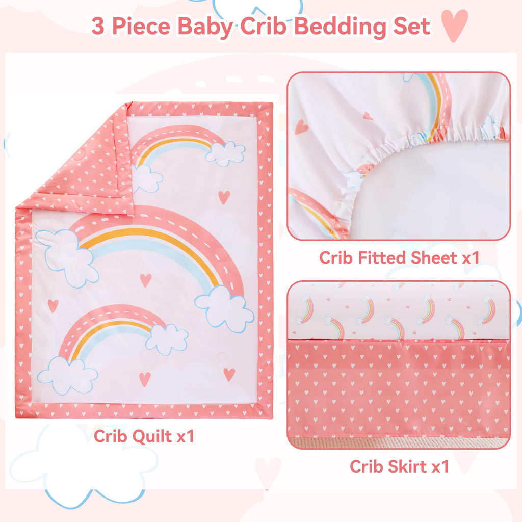 3 Pieces Baby Bedding Set for Boy Girls, Baby Bedding Set for Newborn, Infant & Toddler - Rainbow