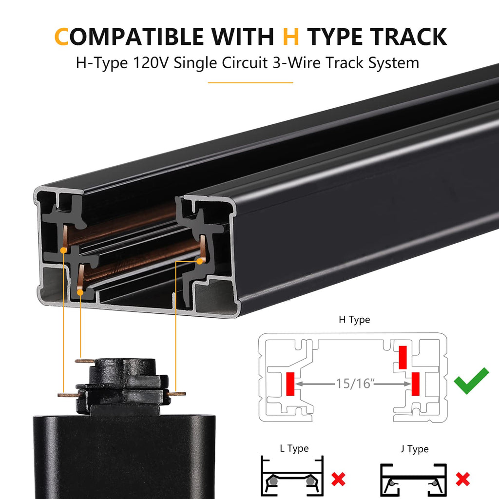 20W H Track Lighting Heads Dimmable, Black 3 Pack