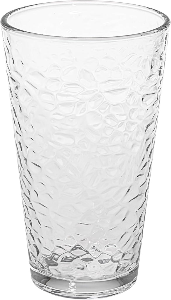 Set of 10 Hammered Glass Cups, Clear Heavy Base Drinking Glasses | 16oz, Stackable, Durable, Dishwasher Safe, Freezer