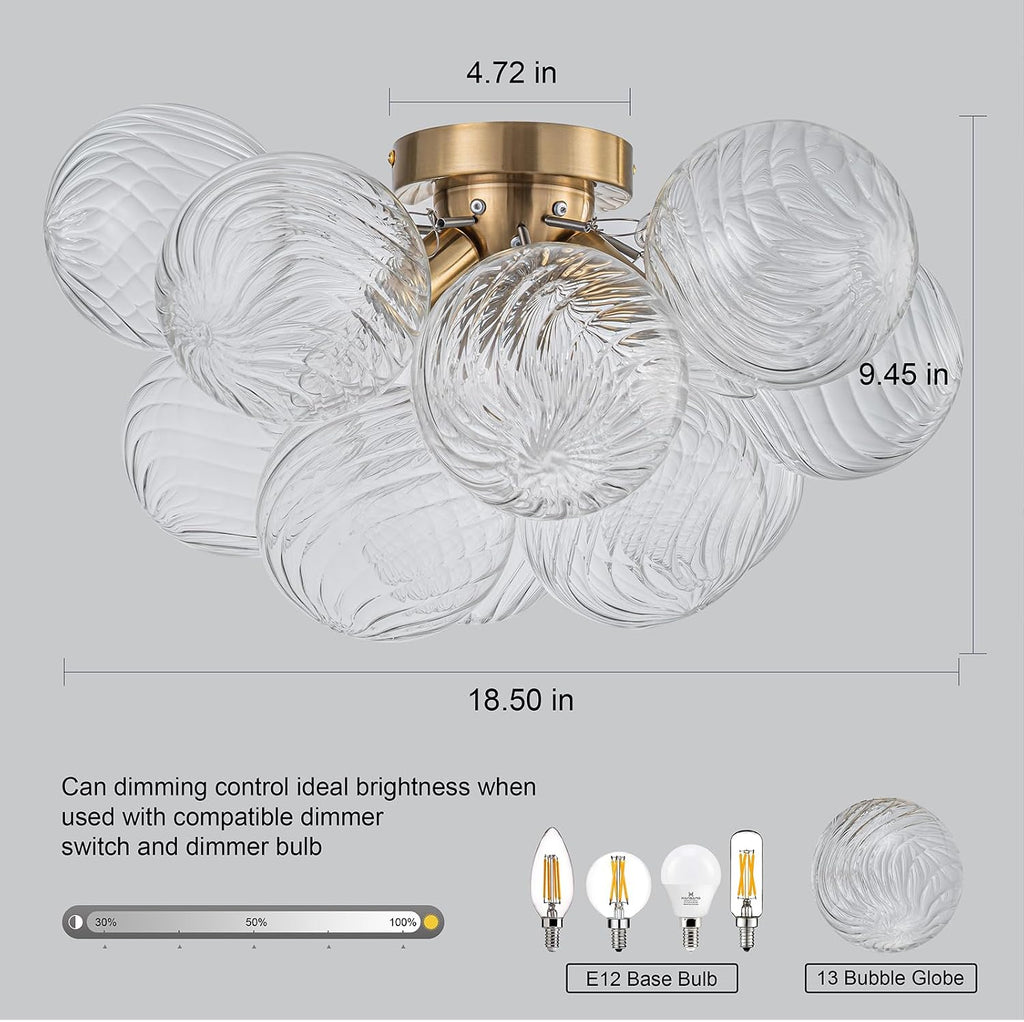 Semi Flush Chandelier Gold, Modern Light Fixtures Ceiling Mount Lighting Pendant 3 Light Dining Chandeliers Over