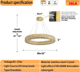Led 32" Gold Ring Crystal Chandelier, Modern Chandeliers Lighting and Hanging Ring Adjustable, Stainless Steel Ceiling Light Fixture for Living Room Dining Room Bedroom A122-B0C4SZVN2K