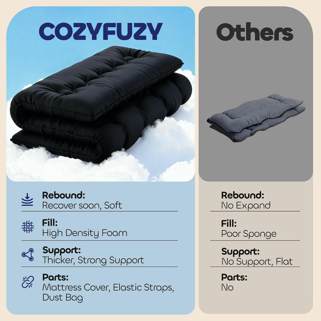 4" Thick Japanese Futon Mattress - Space Saving Foldable Floor Mattress for Guests, Dorms & Rooms, Portable Tatami