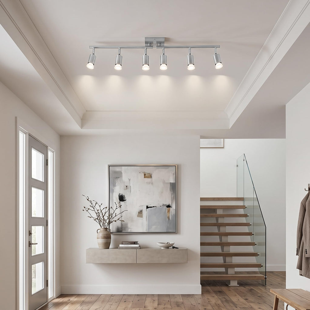 Track Lighting Kit, Brushed Nickel Ceiling Spotlight Bar, Rotatable Light Heads, GU10 Socket Track Light