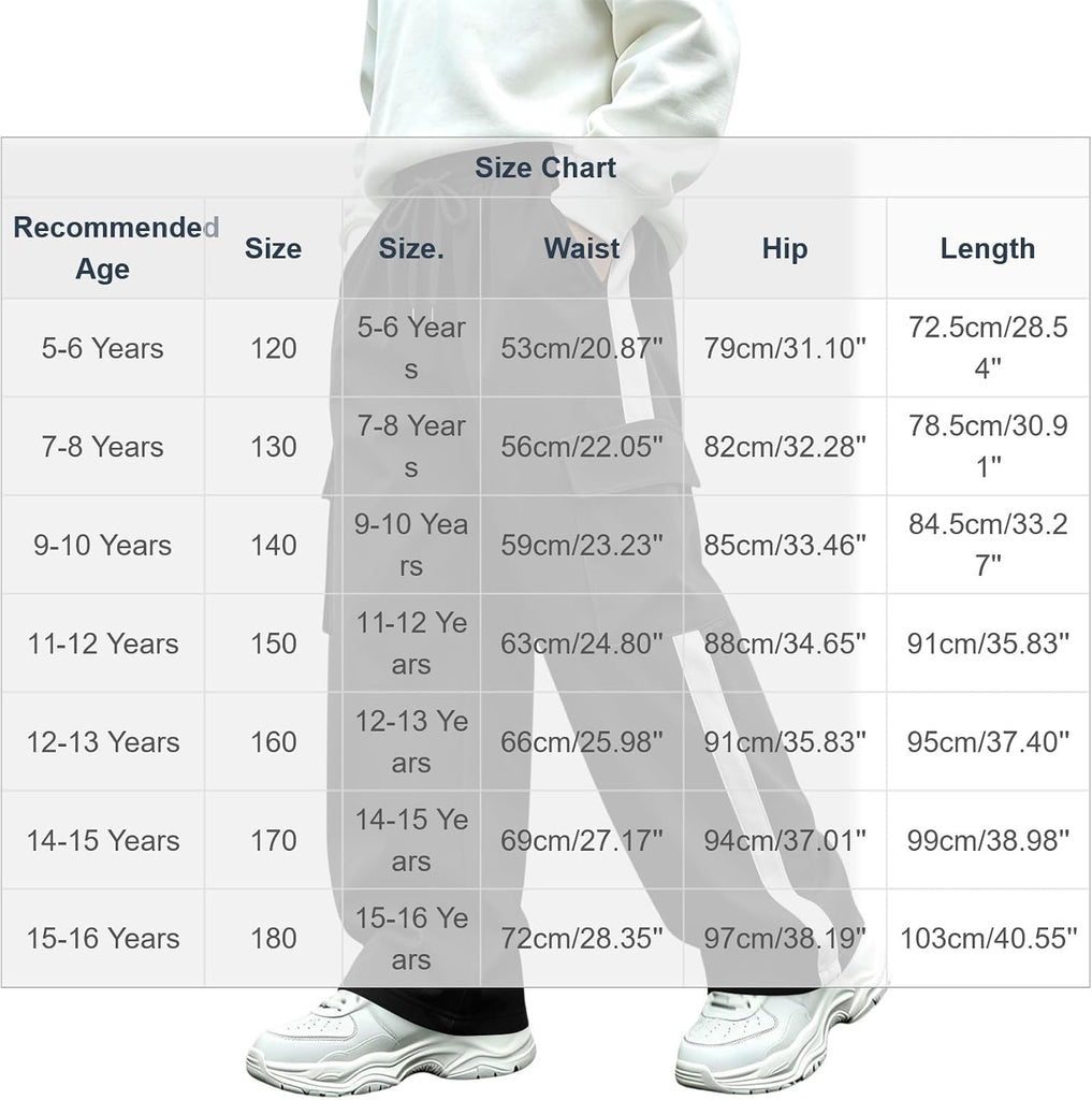 Boys Cargo Pants Baggy Wide Leg Elastic Waist Drawstring Chino Husky Pants