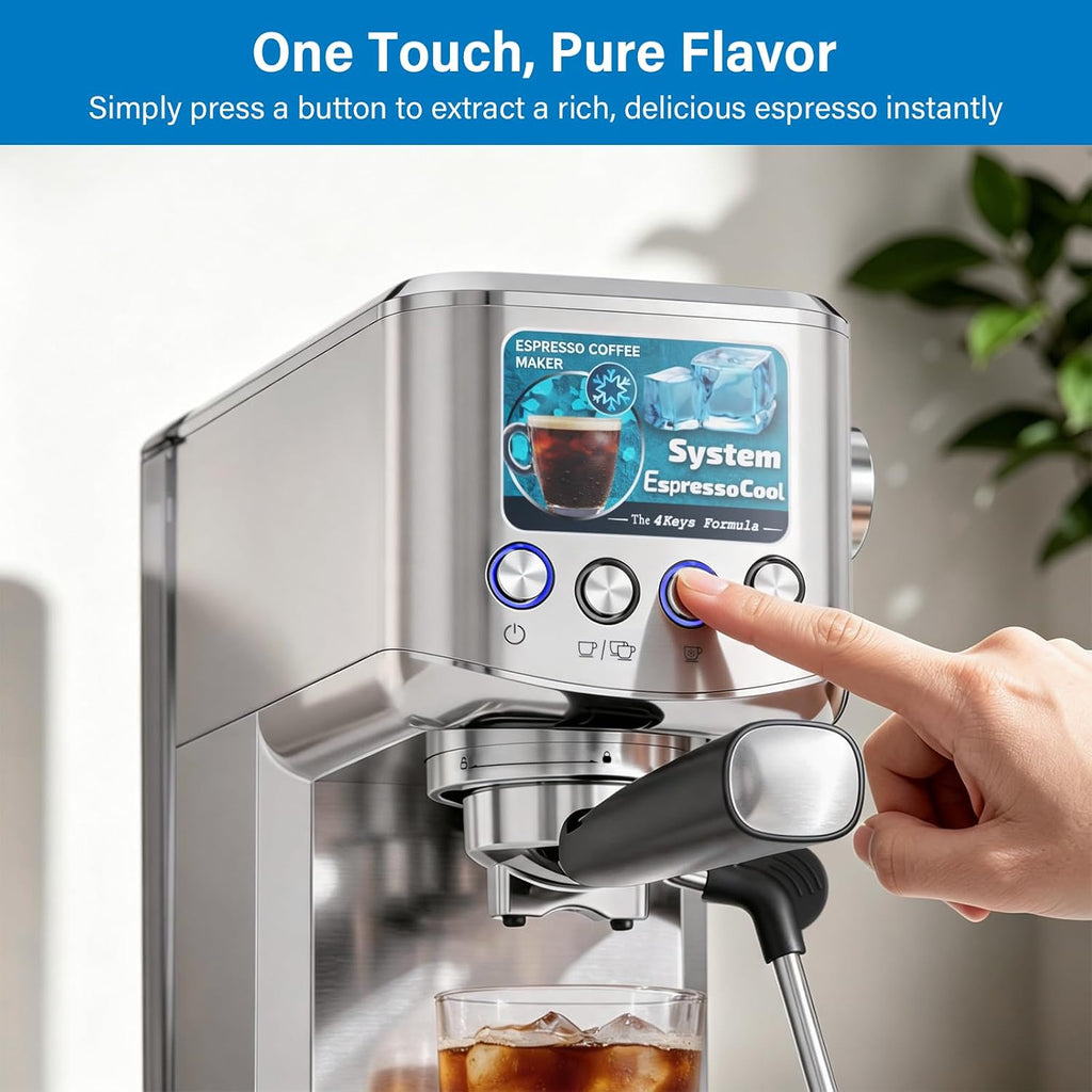 Cold Brew Espresso Maker with Milk Frother for Cappuccino & Latte | 20-Bar Pump, Built-in Pressure Gauge, Powerful