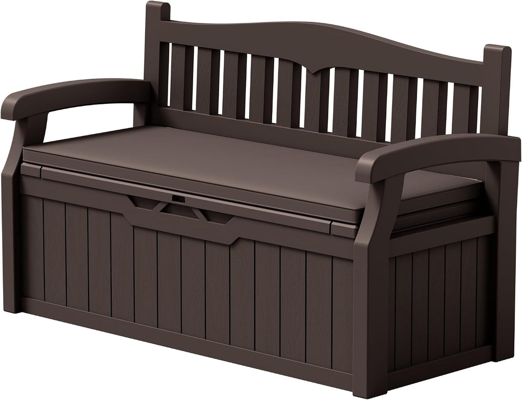 80 Gallon Storage Bench with Cushion, Deck Box Waterproof&Lockable | Outdoor Benches Furniture, Garden Decor and