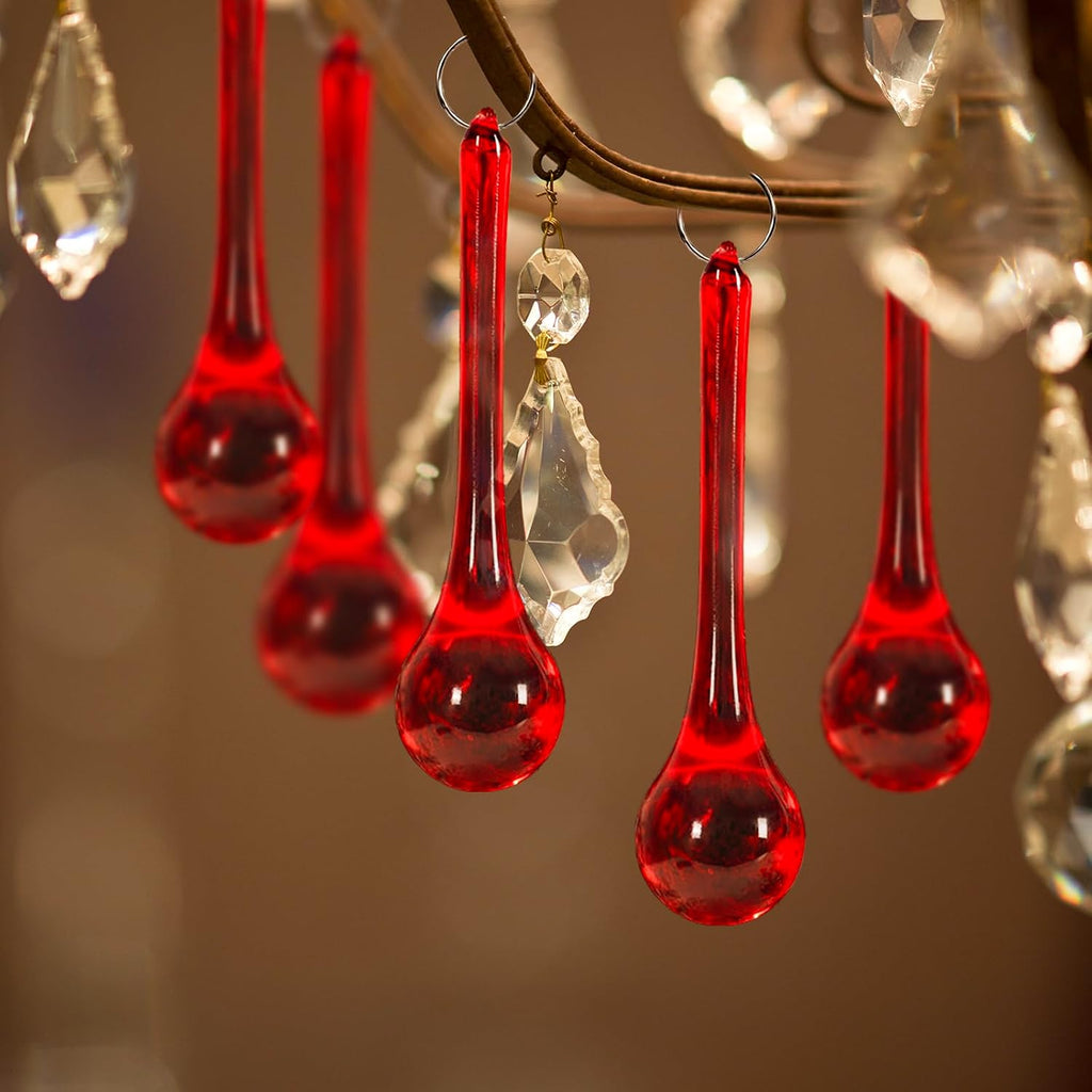 40Pcs Christmas Red Crystal Ornaments 3 Inch Teardrop Chandelier Decor Glass Hanging Ornaments for Xmas Tree Party
