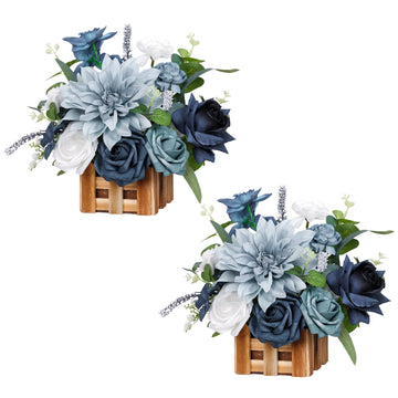 Wedding Centerpiece Flower with Basket, Set of 2 Large Artificial Flowers Floral Arrangement for Tabletop Mantel