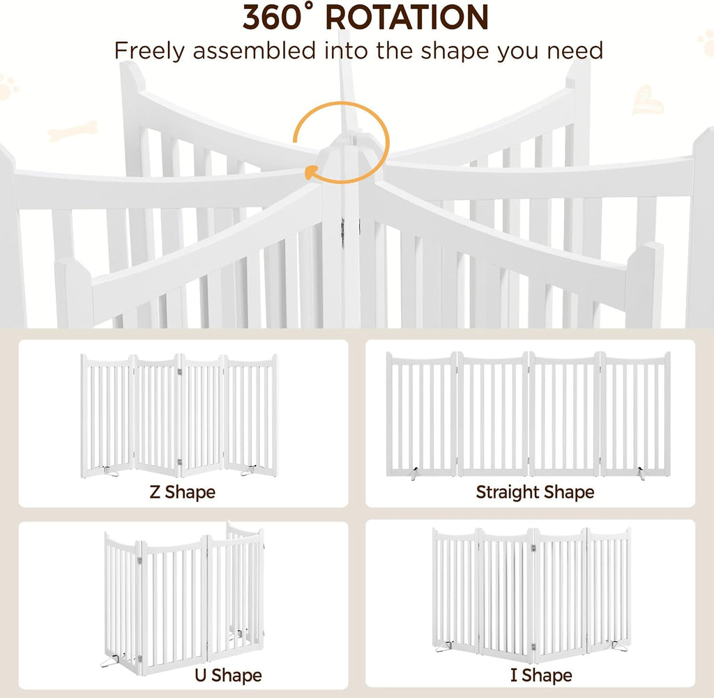 36in 4-Panel Wooden Freestanding Pet Gate for Indoor Stairs