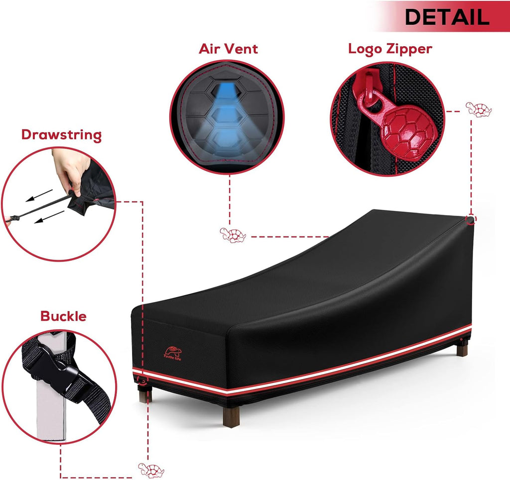 Patio Lounge Chair Cover Waterproof Heavy Duty Outdoor Chaise Lounge Covers with Air Vent, 1 Pack - 82L x 32W x 32H