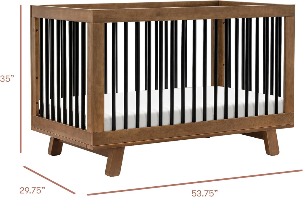 Hudson 3-in-1 Convertible Baby Crib, Natural Walnut/Black | Baby Crib Converts to Toddler Bed & Daybed - GREENGUARD