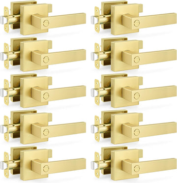10 Pack Door Handles Interior Door Knobs, Privacy Keyless Door Lock with Satin Brass Finish, Heavy Duty Zinc Alloy