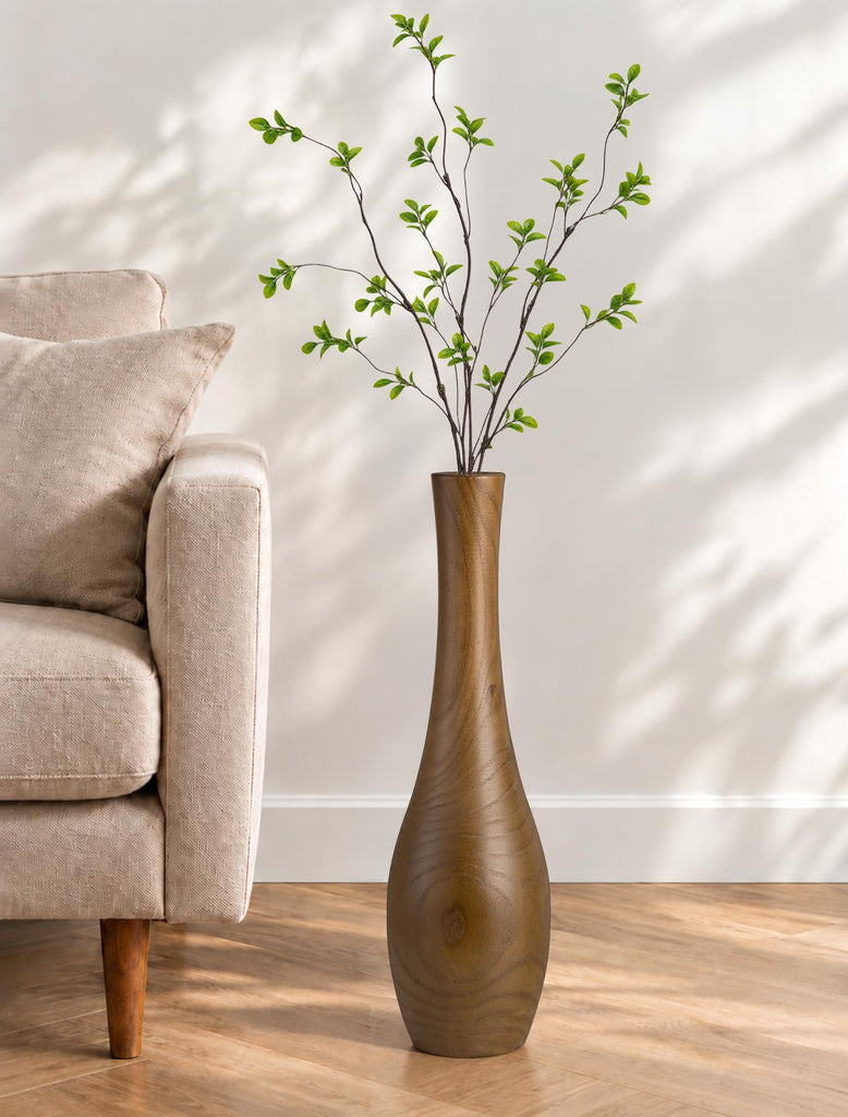 22" Tall Wooden Floor Vase for Pampas Grass, Brown Rustic Boho Style