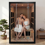 Vyre Sauna for 2 Person, Black - Low EMF FAR Infrared Home Sauna with 6 Carbon Heaters, Red Light Therapy and FM Audio