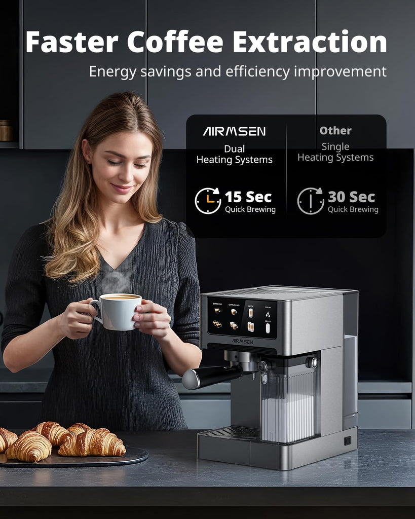 20 Bar Espresso Machine with Automatic Milk Frother, Cappuccino & Latte Coffee Maker with Quick Brew Dual Boiler