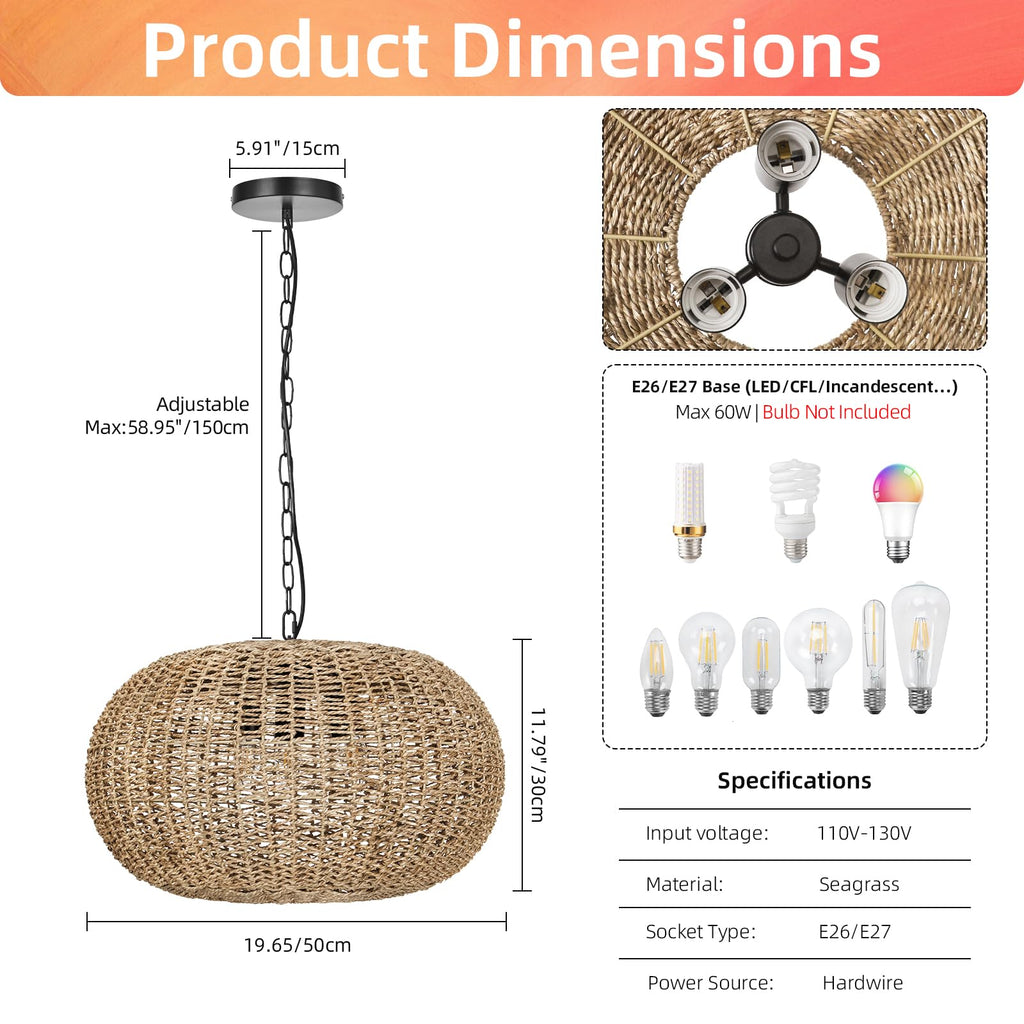 3-Light Natural Rattan Pendant Lighting Island