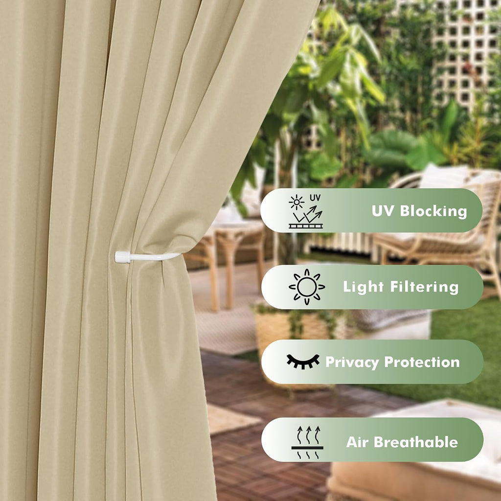 6 Pack Outdoor Curtains Waterproof 54x84 Inch Cream | Outsides Curtains for Cabana Porch Pergola Balcony