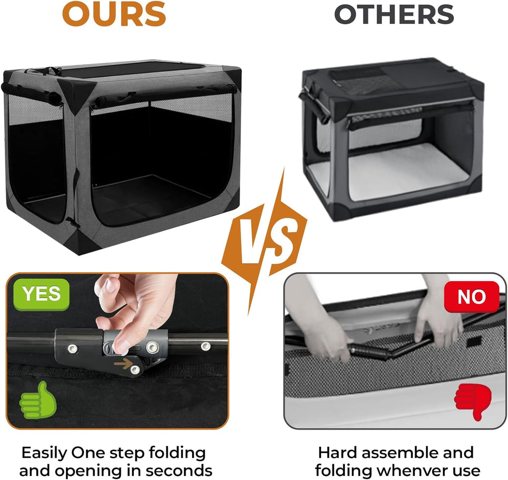 Dog Crate, Collapsible Soft Travel Crate for Large Dogs (3 Year Warranty)