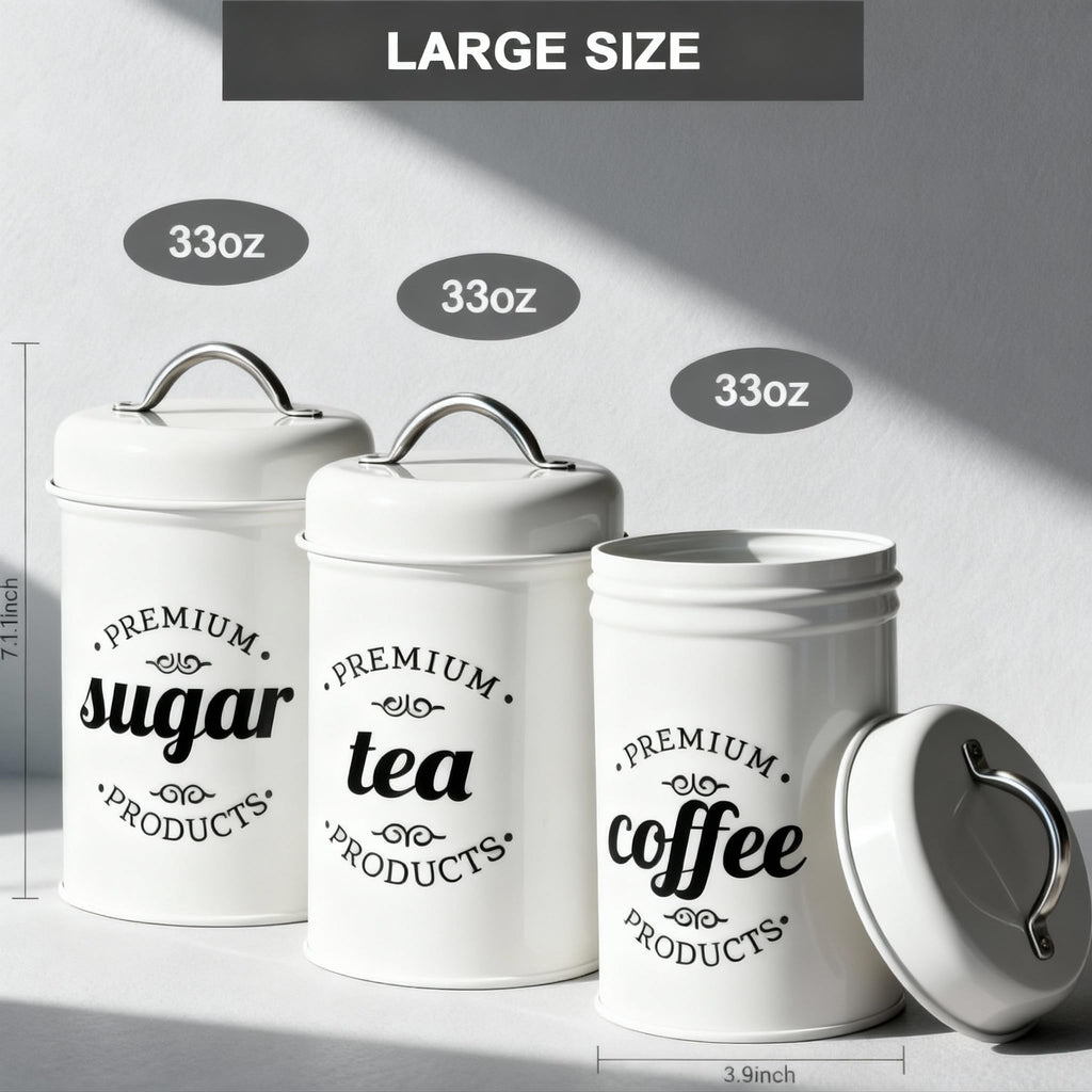 Coffee Tea Sugar Container Set of 3, Airtight Metal Canisters