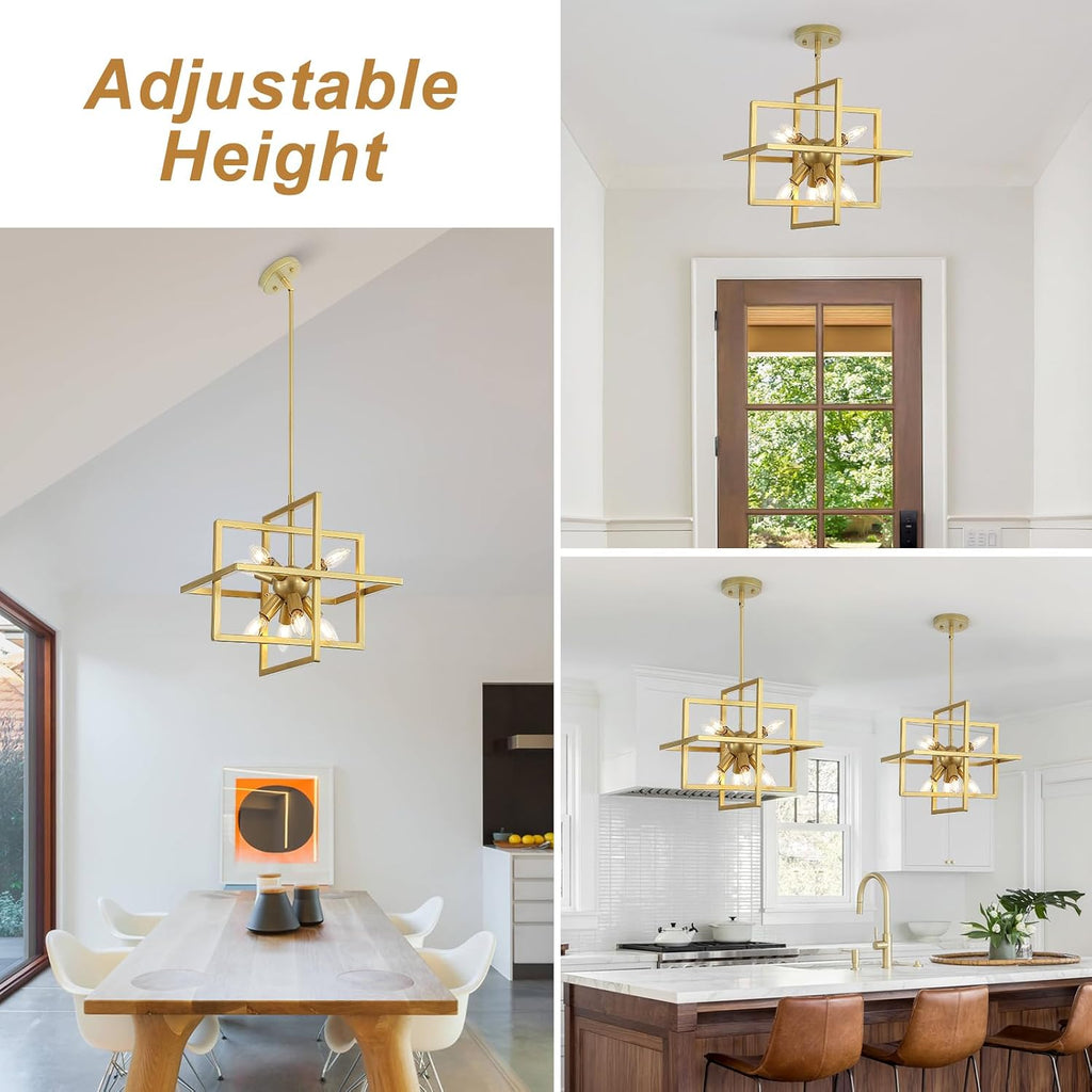 Modern Gold 8-Light Geometric Chandelier, Square Sputnik Pendant Light for Kitchen Island, Dining Room, Bedroom