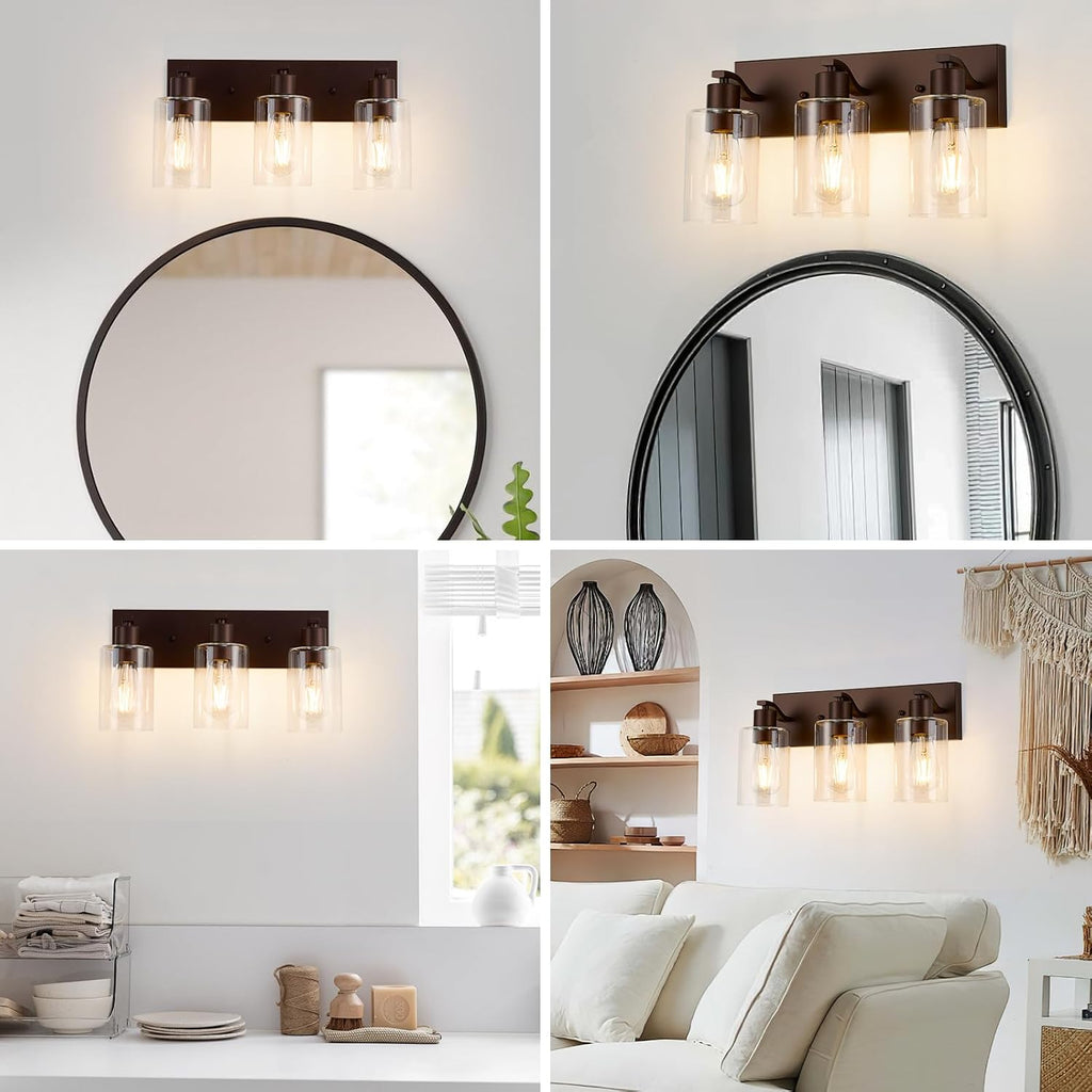 3 Lights Bathroom Light Fixtures Oil Rubbed Bronze Vanity Light with Clear Glass Shade 18in Modern Bathroom Lighting