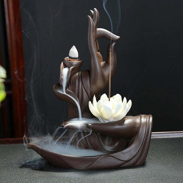 Room Decor Lotus Backflow Incense Burner with Incense Cone +30 Incense Sticks, Waterfall Incense Holder Burner - Set of 20