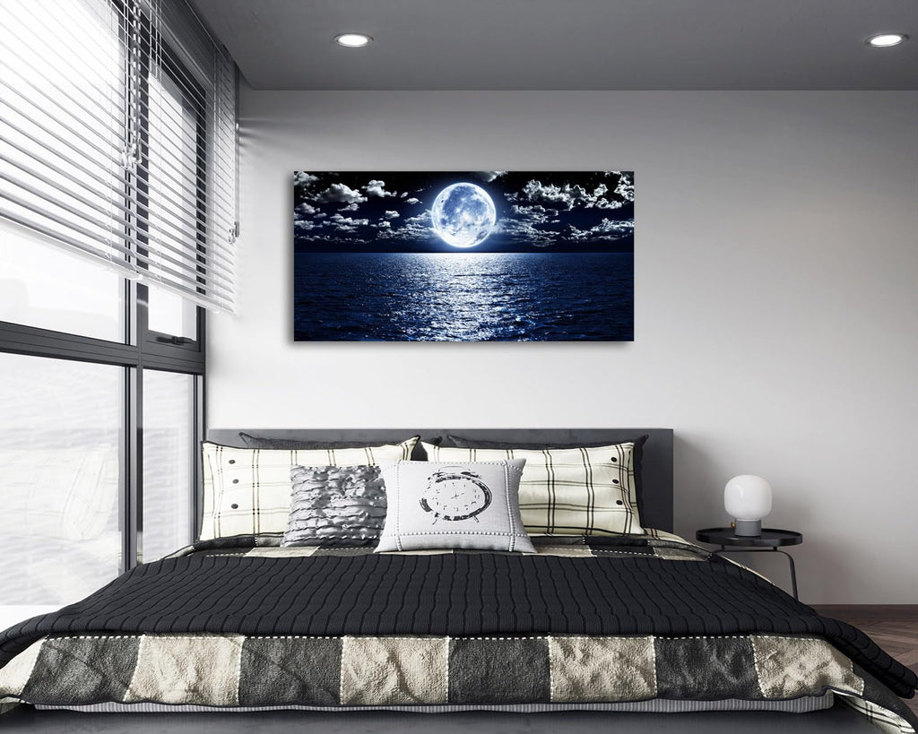 Wall Art Canvas Prints Moon Sea Ocean Landscape 1 Panels Full Moon in Cloud Pictures Paintings Stretched and
