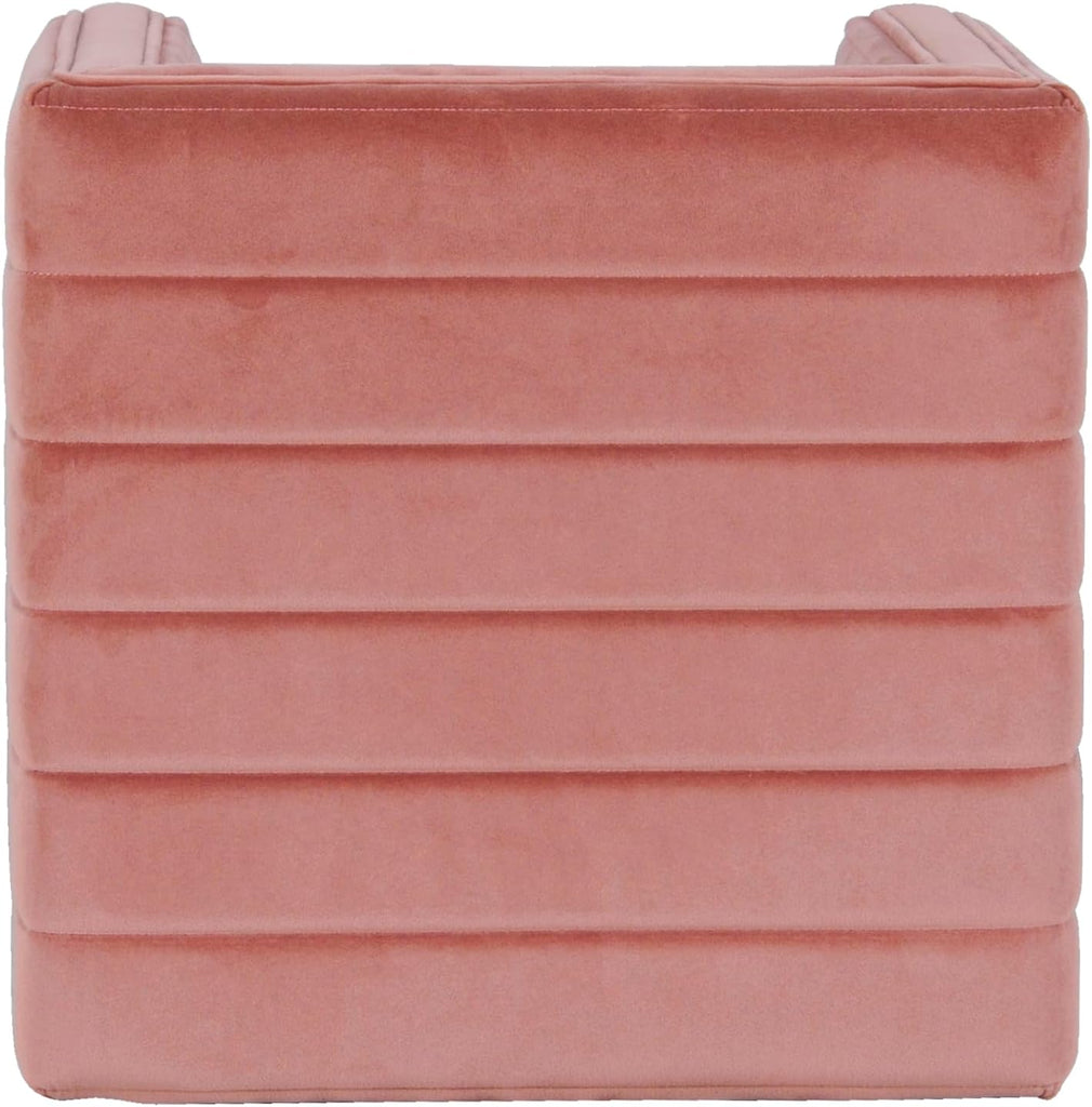 19" Modern Channel Tufted Velvet Ottoman - Blush Pink