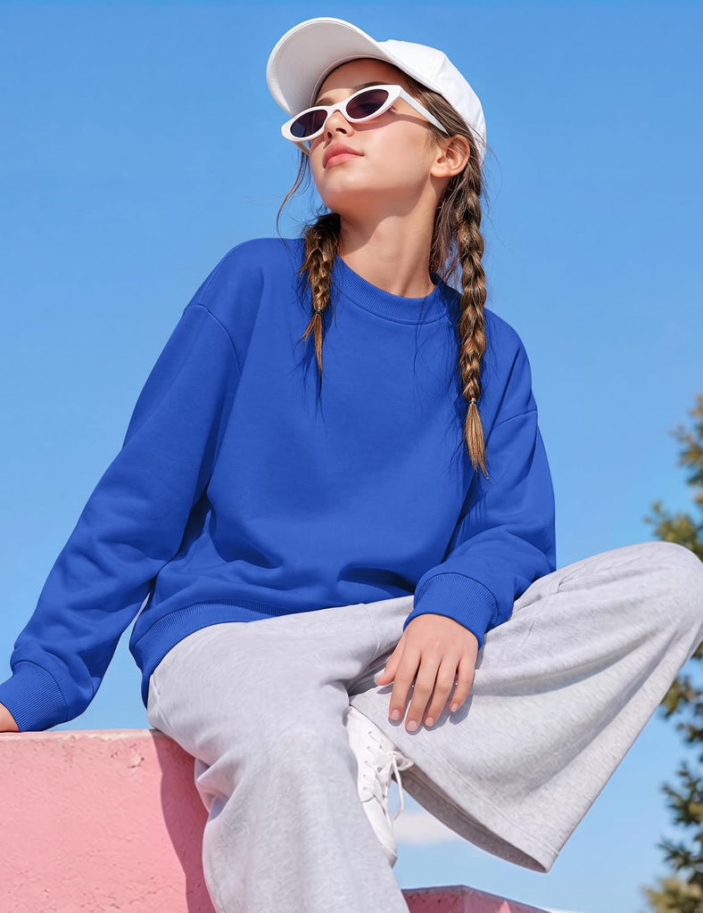 Girls Oversized Sweatshirt Drop Shoulder Crewneck Fall Sweater