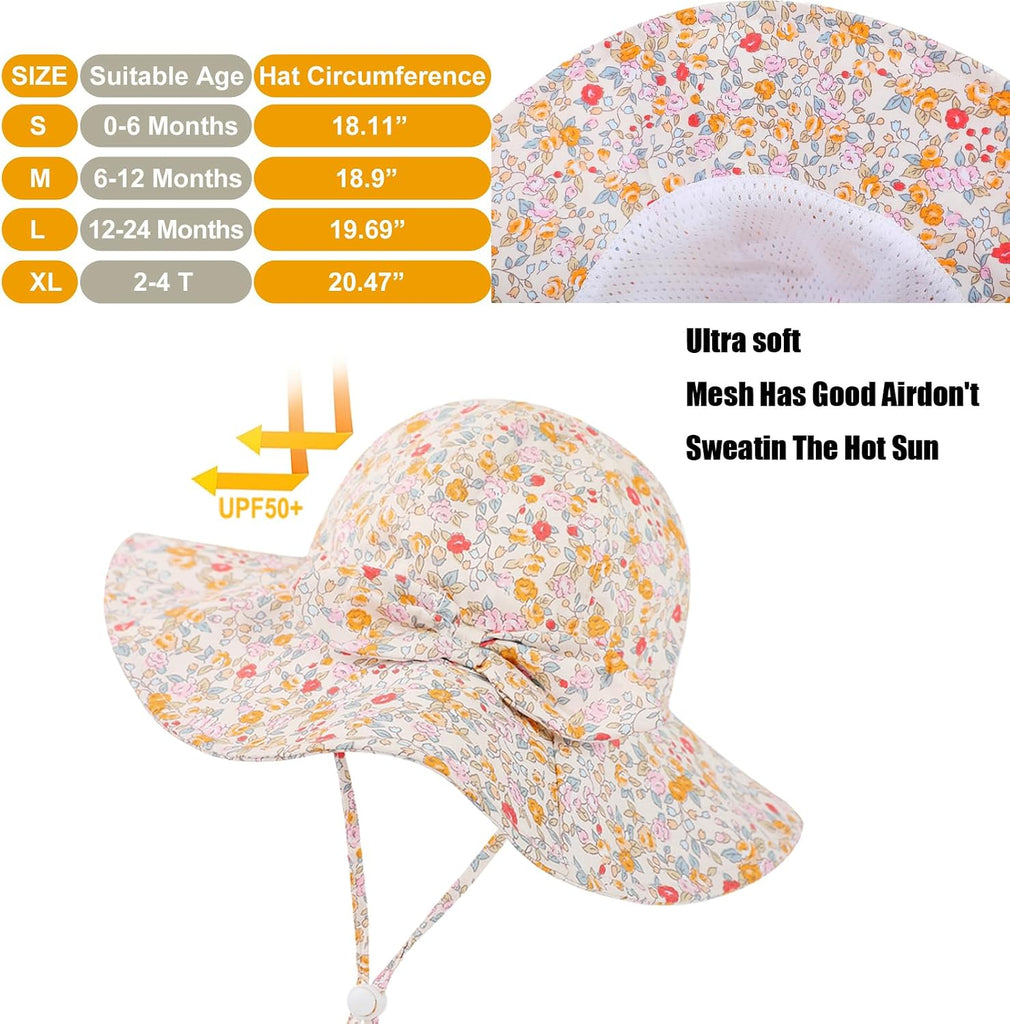 Baby Girl Sun Hat Toddler Beach Hats with UPF 50+ Protective Infant Summer Hat with Wide Brim Baby Girls Bucket Hat