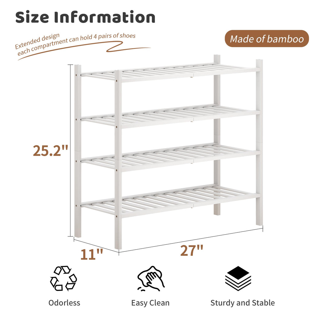 Bamboo Shoe Rack Stackable Shoe Shelf Storage Organizer for Unit Entryway Hallway and Closet Sturdy Freestanding Shoe