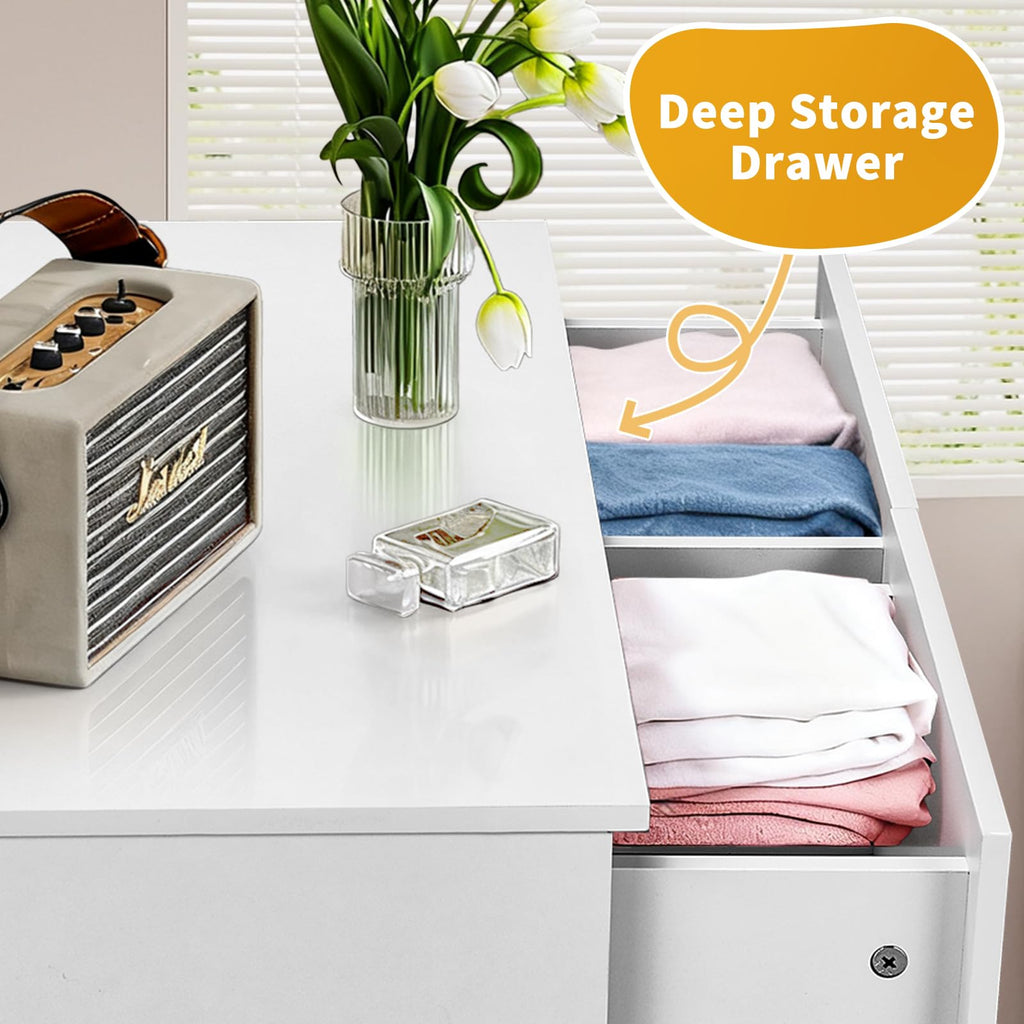 White 6 Drawer, Rose Gold Handle Modern Bedroom Chest