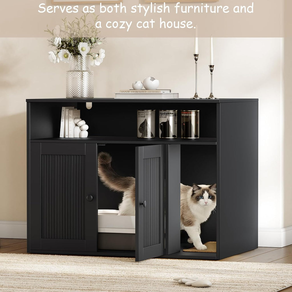 Cat Litter Box Enclosure, Hidden Litter Box Furniture with Scratch Pad, Indoor Cats House with Storage Layer, Side End